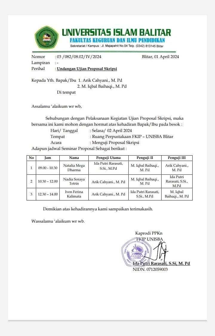 Undangan Ujian Proposal Skripsi FKIP/PPKN